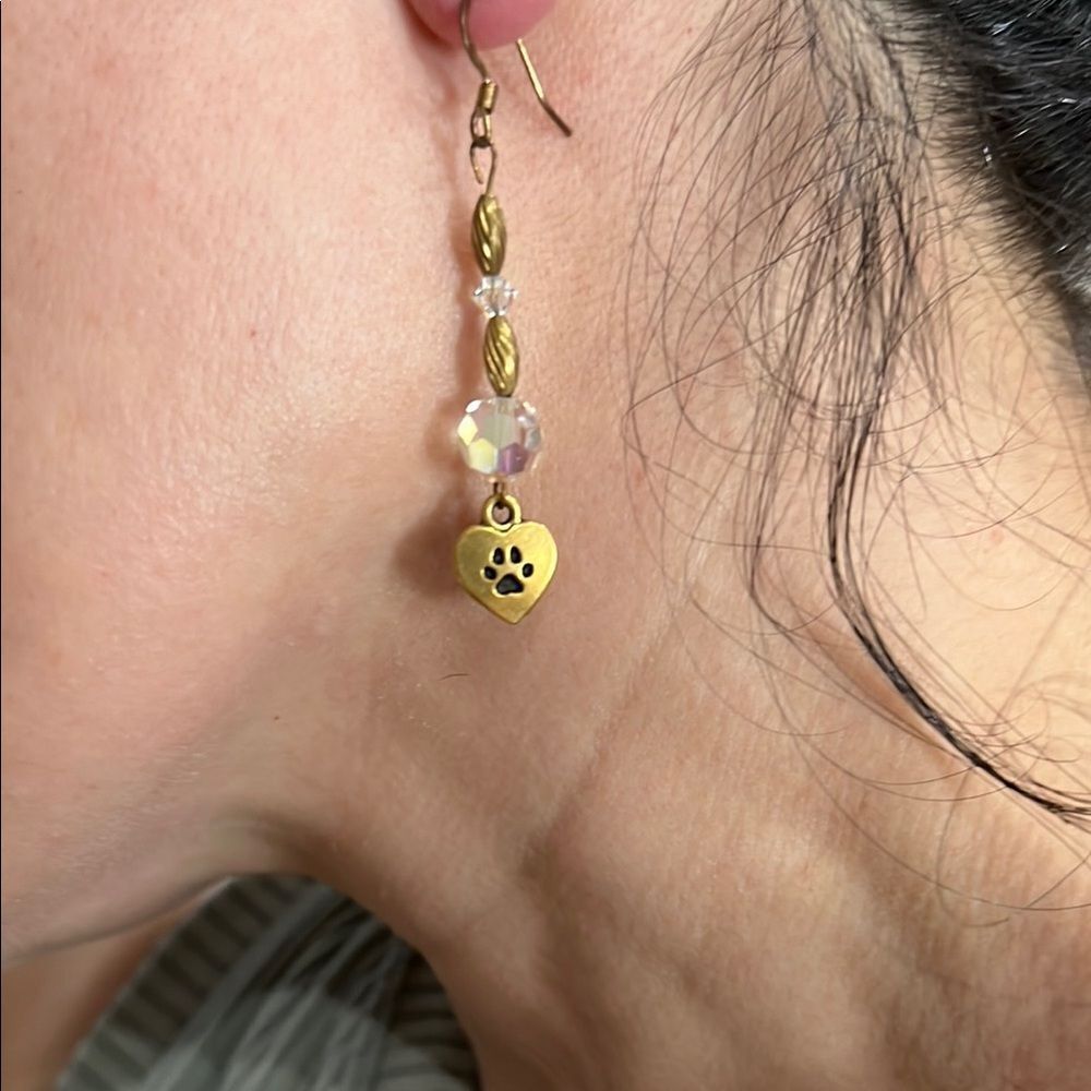 Gold Charm Earrings with Crystal Bead